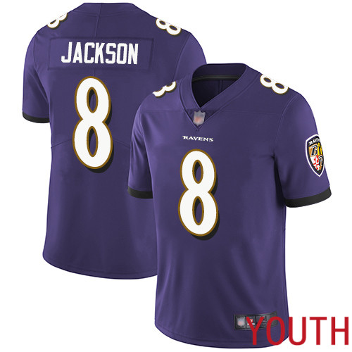 Baltimore Ravens Limited Purple Youth Lamar Jackson Home Jersey NFL Football #8 Vapor Untouchable